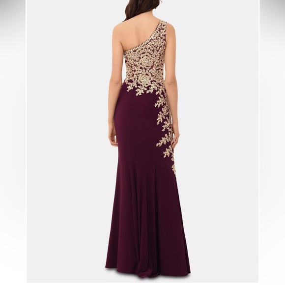 Embroidered One-Shoulder Gown - Picture 2 of 3